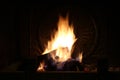 Firewood burns in the fireplace. Shooting at night. Royalty Free Stock Photo