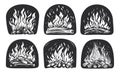 Firewood burns in oven. Fire in fireplace. Bakery, grilled food symbol or badge set. Vector illustration Royalty Free Stock Photo