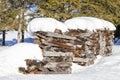 Firewood covered by snow in winter Royalty Free Stock Photo