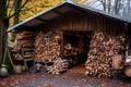 firewood neatly stacked in a woodshed for winter