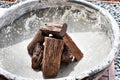 Firewood pieces of an old concrete pot closeup Royalty Free Stock Photo