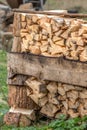Firewood prepared for the winter in the village yard