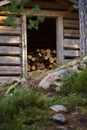 Firewood shed in Southern Konnevesi National Park, Finland Royalty Free Stock Photo