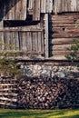 Firewood stack at alpine farm house