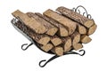 Firewood stack in cast iron grate, 3D rendering Royalty Free Stock Photo
