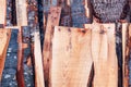Firewood stack, wood remains from parquet preparation Royalty Free Stock Photo