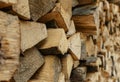 Firewood stacked in a row. Used for heating. Royalty Free Stock Photo