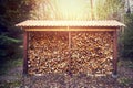 Firewood stacked in shed Royalty Free Stock Photo