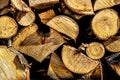 Firewood for the winter. Firewood for barbecue. A background made of wood. Cut and chopped logs with ready-made pieces of wood for