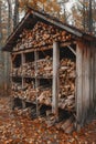 Firewood. A wood shed is filled with firewood for the winter Royalty Free Stock Photo