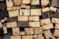 Firewood in woodpile, prepared for Winter. Pile of firewood. The firewood background. A stack of neatly stacked, dry firewood outd