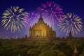 Firework Celebration at Old City Bagan, Myanmar.Thatbyinnyu Temp