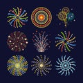 Firework different shapes colorful festive and bright carnival or birthday design for brochures poster, wrapping paper