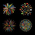 Firework different shapes colorful festive vector.