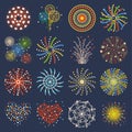 Firework different shapes colorful festive vector. Royalty Free Stock Photo