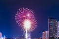 Firework display for celebration happy new year merry christmas with Twilight night and firework lighting in bangkok cityscape Royalty Free Stock Photo