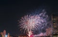 Firework display for celebration happy new year and merry christmas with Twilight night and firework lighting in bangkok cityscape Royalty Free Stock Photo