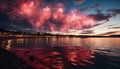 Firework display illuminates city skyline in vibrant, multi colored celebration generated by AI Royalty Free Stock Photo