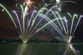 Firework display over lake