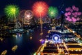 Firework festival in Bangkok at night, thailand Royalty Free Stock Photo