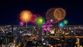 Firework festival in Bangkok at night, thailand Royalty Free Stock Photo