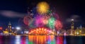 Firework festival in Hong Kong at night Royalty Free Stock Photo