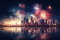 firework festival year new beautiful city imaginary render gital skyline city splay fireworks colorful beautiful festive