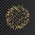 Firework gold sparkle isolated transparent background. Beautiful golden fire, explosion decoration, holiday, Christmas