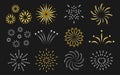 Firework gradient gold silver festive bursting set Royalty Free Stock Photo