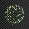 Firework green bursting isolated transparent background. Beautiful night fire, explosion decoration, holiday, Christmas