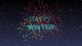 Firework Happy winter sparkling year lettering with fireworks sparks particles background. Merry Christmas and Happy New Year