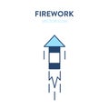 Firework icon. Lighted fireworks flying up into the sky. Vector outline illustration of an ignited pyrotechnic projectile in