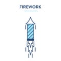 Firework icon. Lighted fireworks flying up into the sky. Vector outline illustration of an ignited pyrotechnic projectile in