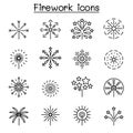 Firework icon set in thin line style