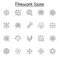 Firework icons set in thin line style Royalty Free Stock Photo