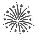 Firework line icon, Explosive pyrotechnic show concept, Fireworks with bursting stars sign on white background, salutes