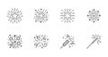Firework line icon set. Christmas sparkler confetti, firecracker minimal vector illustration. Simple outline sign for