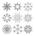 Firework line icon set isolated on white. Different black explosion, firecracker. Jpeg burst pattern