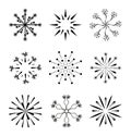 Firework line icon set isolated on white. Different black explosion, firecracker. Vector burst pattern