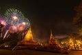 Firework in Loykratong and candle festival at Sukhothai province, Thailand