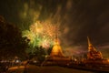 Firework in Loykratong and candle festival at Sukhothai province, Thailand