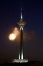 Firework at Milad tower in Tehran Royalty Free Stock Photo