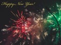 Firework multicolor with Happy new year text for greeting card or template