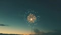 Firework over the blue sky at night, white, and green Royalty Free Stock Photo