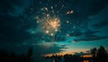 Firework over the blue sky at night, white, and green Royalty Free Stock Photo