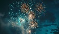 Firework over the blue sky at night, white, and green Royalty Free Stock Photo