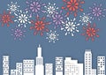 Firework over the city at night, paper art style vector Royalty Free Stock Photo