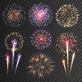 Firework pictograms black background set