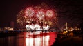 Night bridge and firework