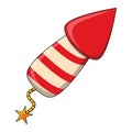 Firework rocket cartoon icon. Red stripes petard symbol for New year design. Vector illustration isolated on white background Royalty Free Stock Photo